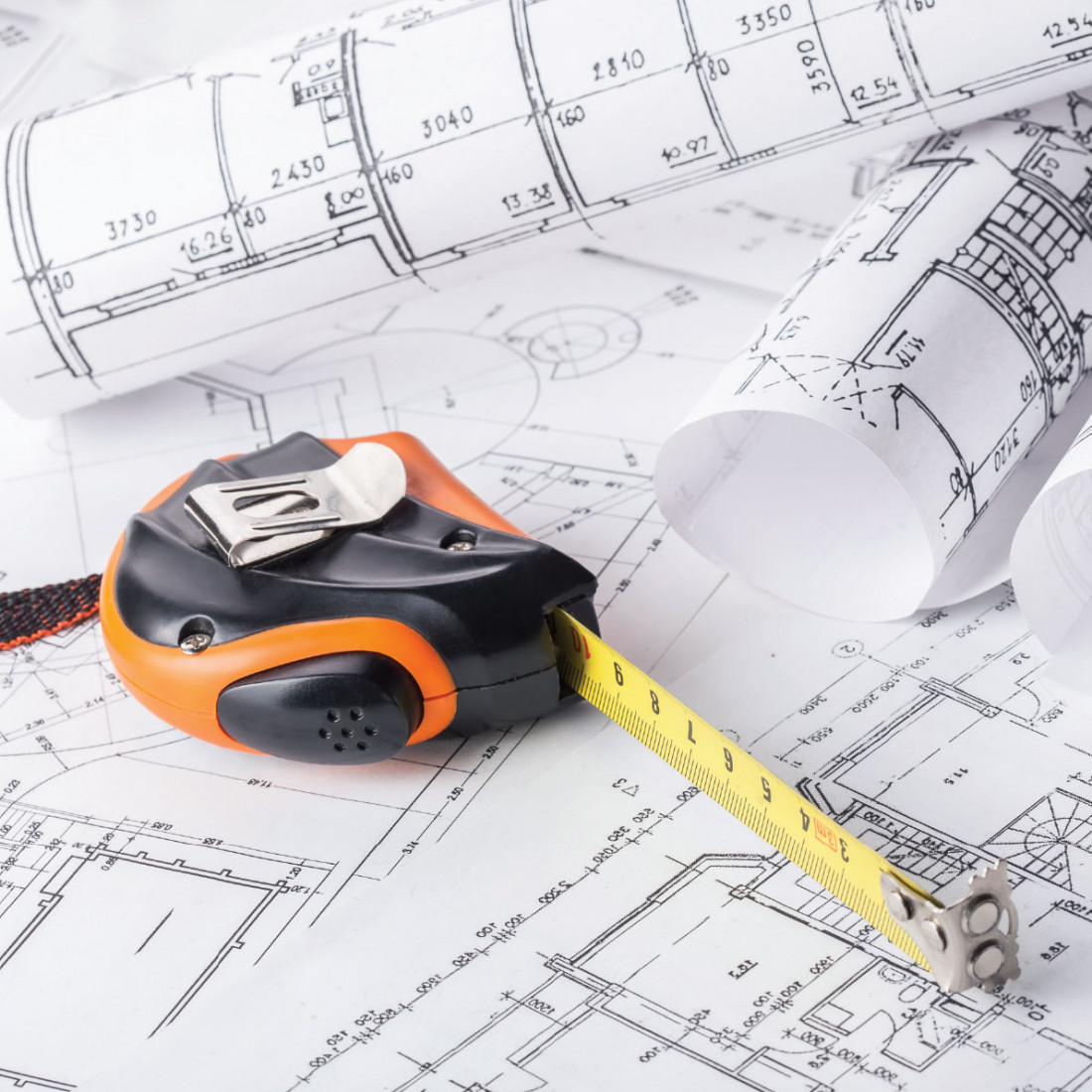 Plan printing example with tape measure.