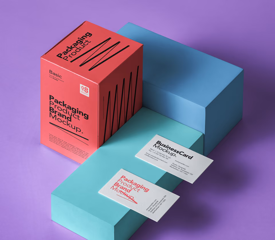 Packaging boxes for products and business cards.